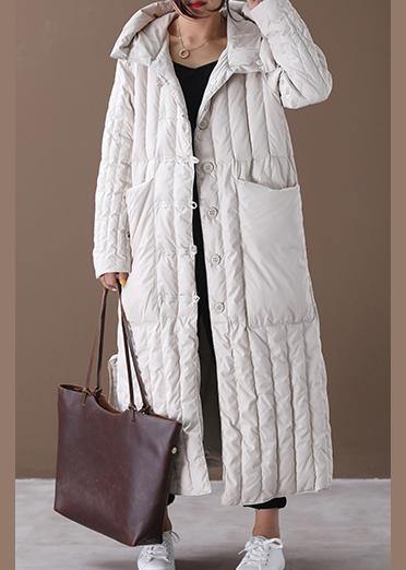 Free Shipping-luxury Plus Size Winter Overcoat Beige Hooded Large Pockets Coat - SooLinen