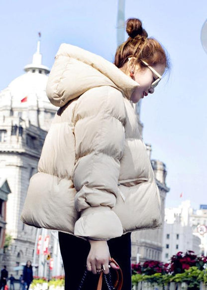 Luxury plus size womens parka overcoat beige hooded thick duck down coat - SooLinen