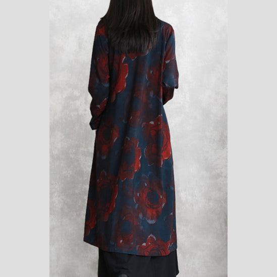 Luxus-Print-Baumwollmischung Mantel übergroße Taschen Outwear Mode Langarm Baggy Trenchcoat