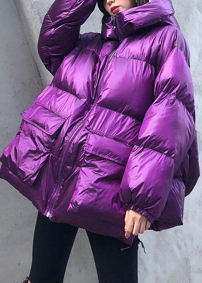 Luxury purple down jacket woman plus size clothing winter jacket hooded zippered Elegant coats - SooLinen
