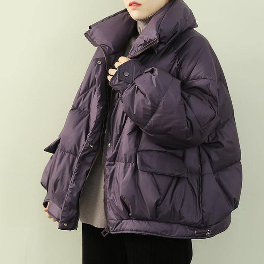 Luxury purple warm winter coat plus size snow stand collar zippered Fine outwear - SooLinen