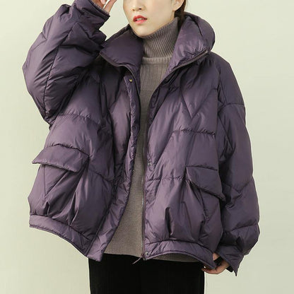 Luxury purple warm winter coat plus size snow stand collar zippered Fine outwear - SooLinen