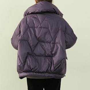 Luxury purple warm winter coat plus size snow stand collar zippered Fine outwear - SooLinen