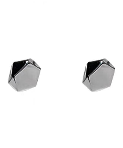 Pendientes de botón poligonales de plata de ley negra para hombre