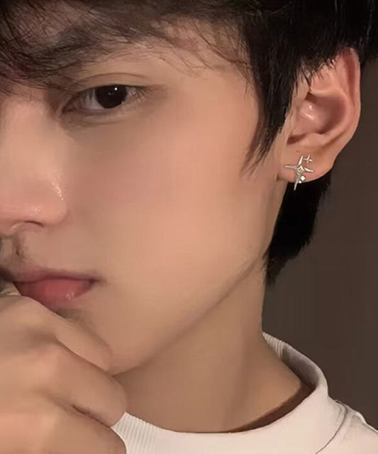 Pendientes de seda con estrellas de circonita y cobre para hombre