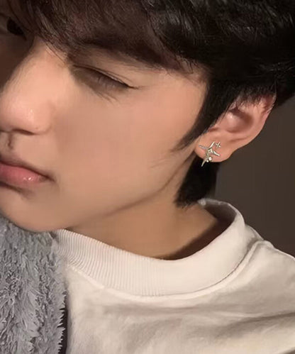 Pendientes de seda con estrellas de circonita y cobre para hombre