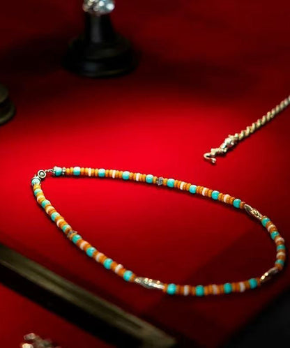 Men Rainbow Sterling Silver Beading Lariat Necklace