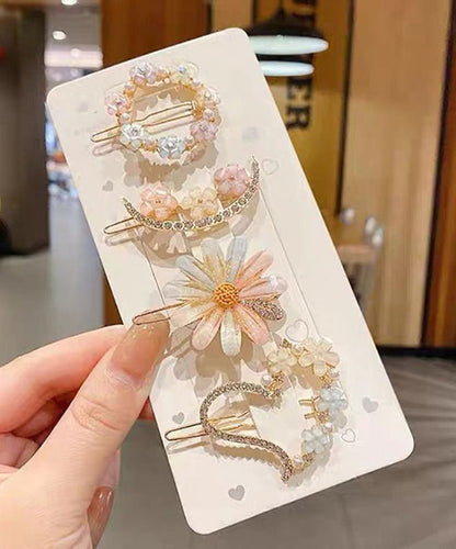 Conjunto de cuatro horquillas con diseño floral de circonitas de aleación moderna