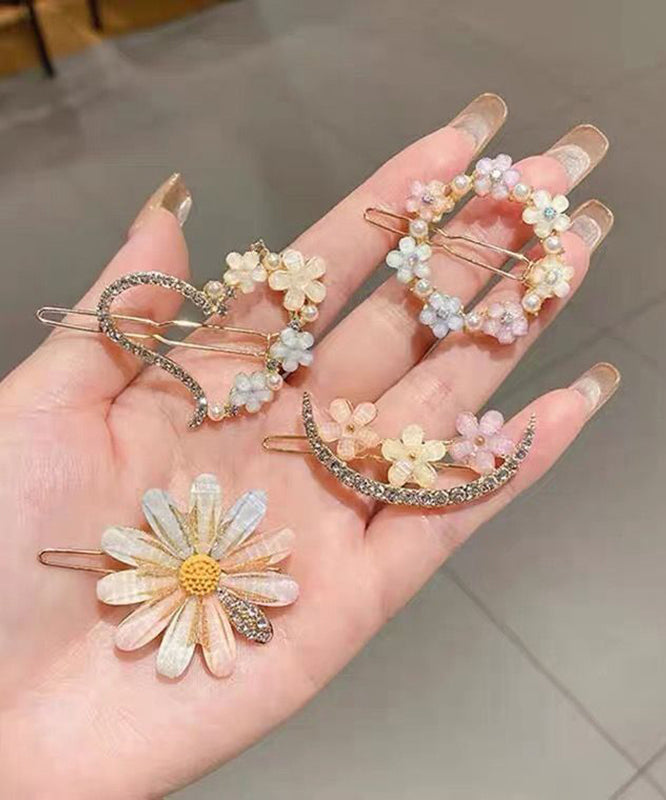 Conjunto de cuatro horquillas con diseño floral de circonitas de aleación moderna