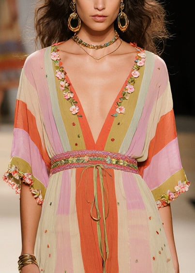 Modern Apricot Asymmetrical Print Chiffon Tunic Dress Summer