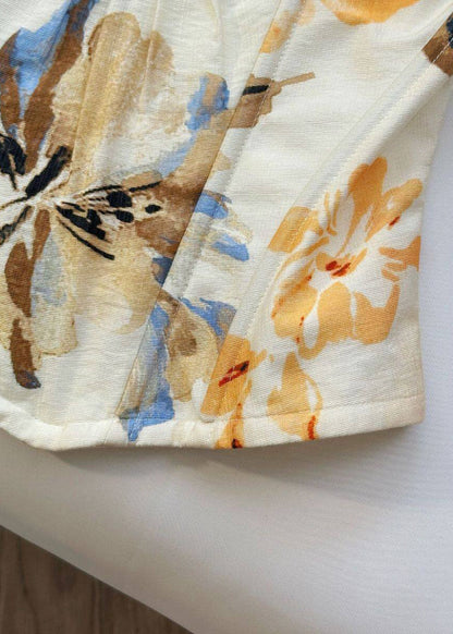 Modern Beige Drawstring Print Cotton Halter Tanks Summer