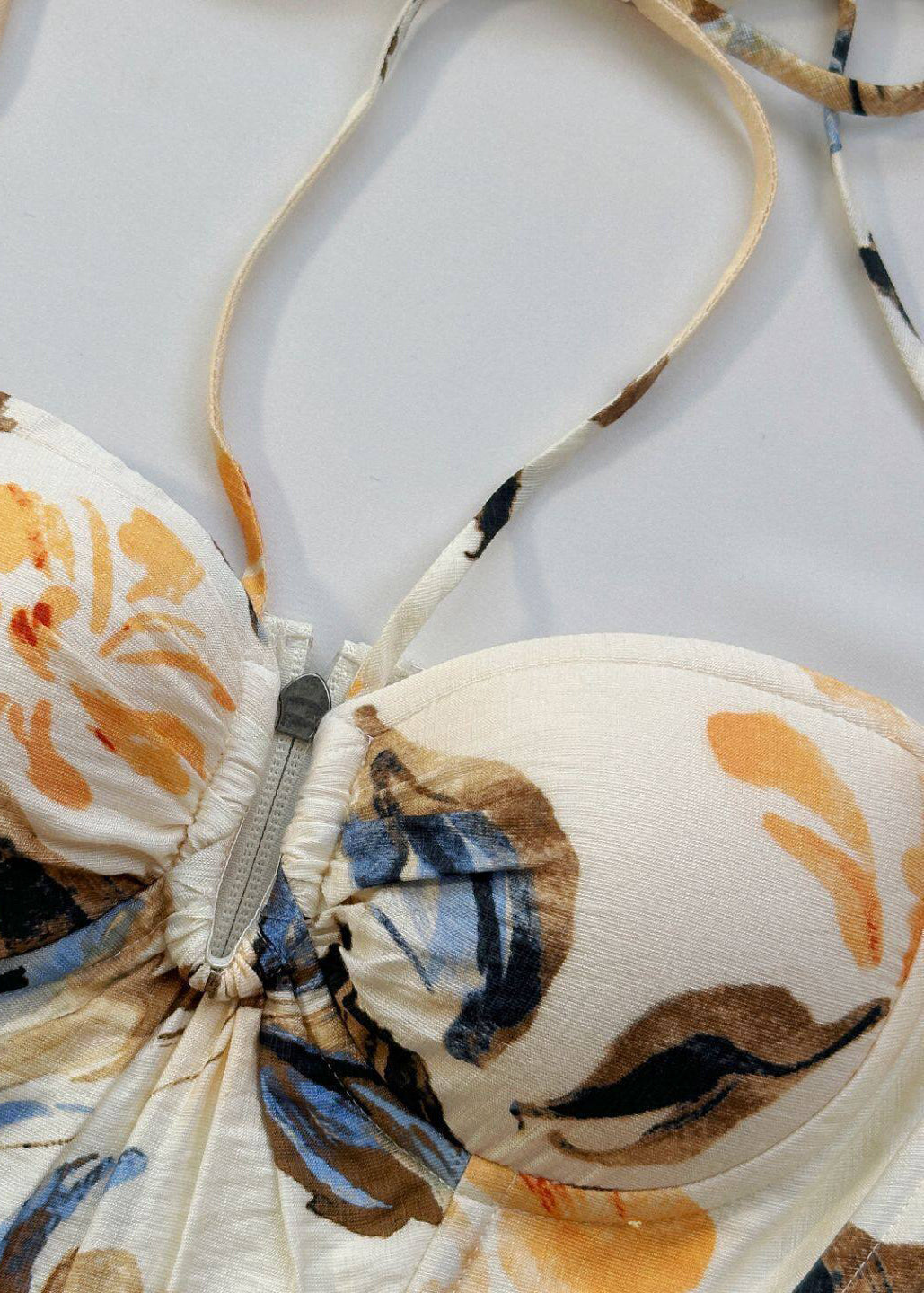 Modern Beige Drawstring Print Cotton Halter Tanks Summer