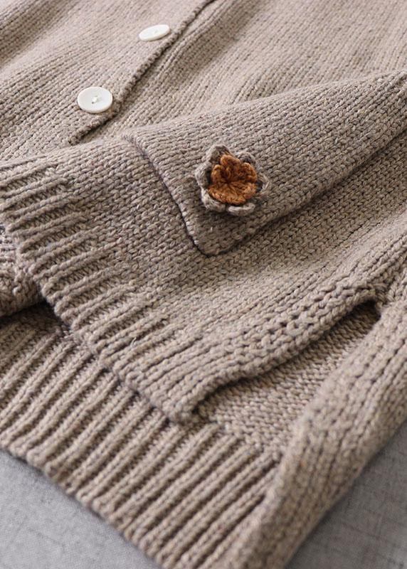 Modern Beige Pockets Button Fall Floral Knit Vest - SooLinen