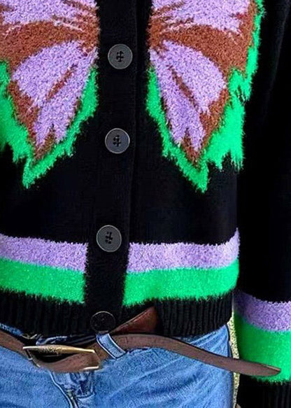 Modern Black Button Butterfly Wool Knit Cardigans Spring