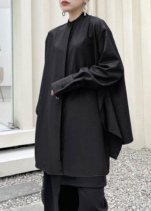 Modern Black Button Cotton Long sleeve Spring Top - SooLinen