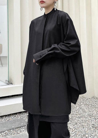 Modern Black Button Cotton Long sleeve Spring Top - SooLinen