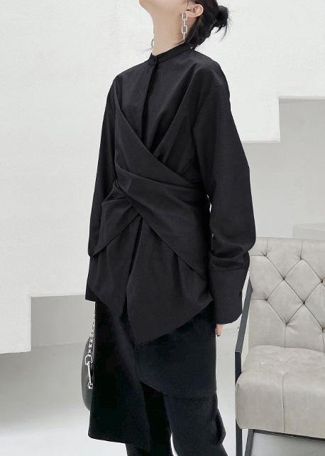 Modern Black Button Cotton Long sleeve Spring Top - SooLinen