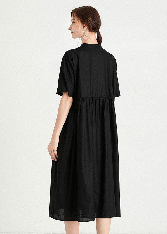 Moderne schwarze Patchwork-Baumwollkleider mit kurzen Ärmeln