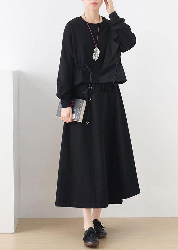 Modern Black Cinched Pockets Asymmetrical design Skirt - SooLinen