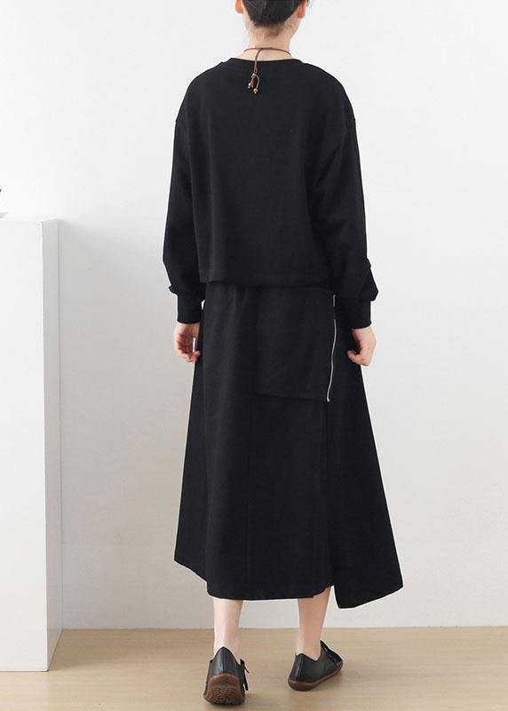 Modern Black Cinched Pockets Asymmetrical design Skirt - SooLinen
