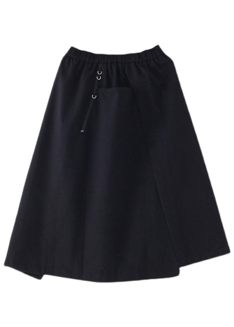 Modern Black Cinched Pockets Asymmetrical design Skirt - SooLinen