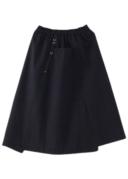 Modern Black Cinched Pockets Asymmetrical design Skirt - SooLinen