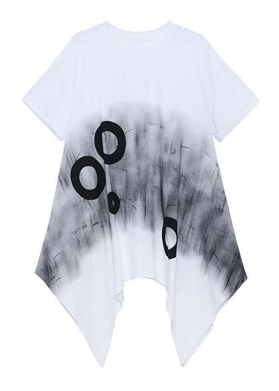 Modern Black Circle Asymmetric Cotton Dresses Short Sleeve - SooLinen