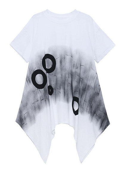 Modern Black Circle Asymmetric Cotton Dresses Short Sleeve - SooLinen