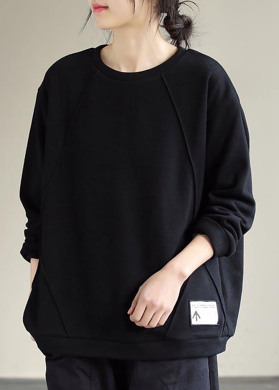 Modern Black Clothes O Neck Patchwork Silhouette Spring Blouses - SooLinen