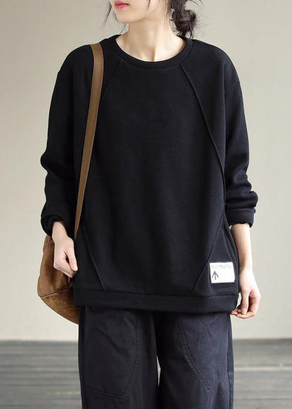 Modern Black Clothes O Neck Patchwork Silhouette Spring Blouses - SooLinen