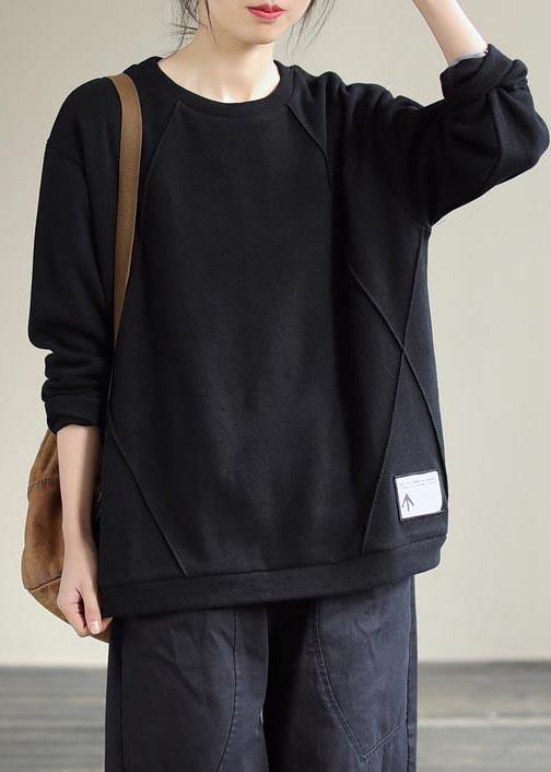 Modern Black Clothes O Neck Patchwork Silhouette Spring Blouses - SooLinen