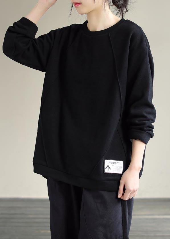 Modern Black Clothes O Neck Patchwork Silhouette Spring Blouses - SooLinen