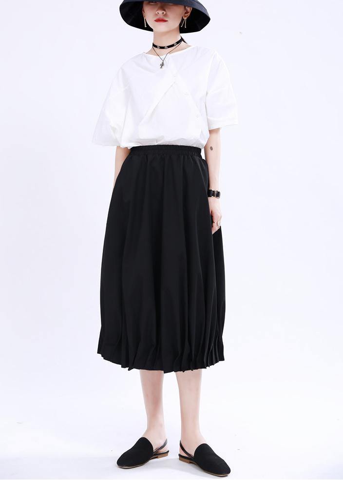 Modern Black Elastic Waist Box Pleats Skirts Summer - SooLinen
