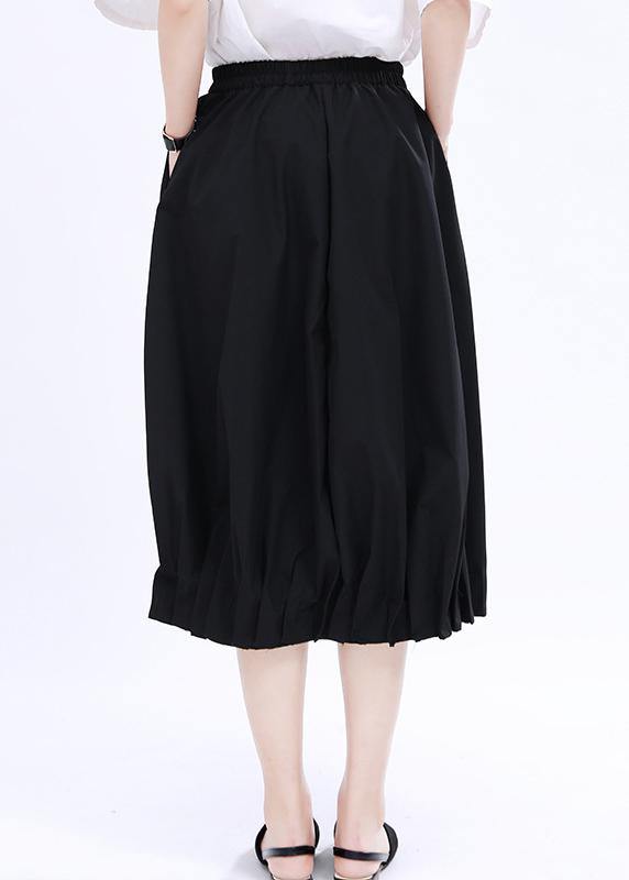 Modern Black Elastic Waist Box Pleats Skirts Summer - SooLinen