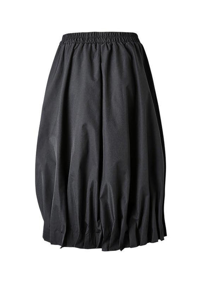 Modern Black Elastic Waist Box Pleats Skirts Summer - SooLinen