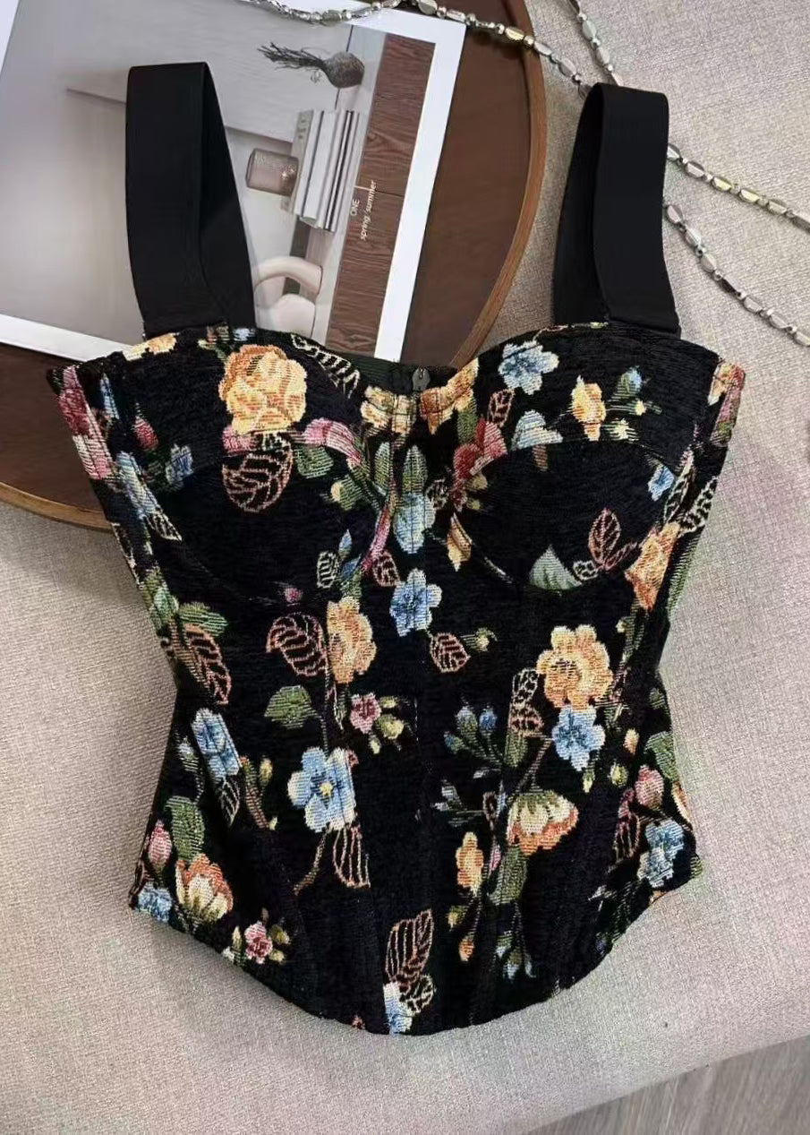 Modern Black Fishbone Print Cotton Cami Tank Summer