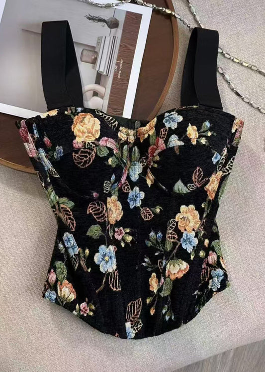 Modern Black Fishbone Print Cotton Cami Tank Summer