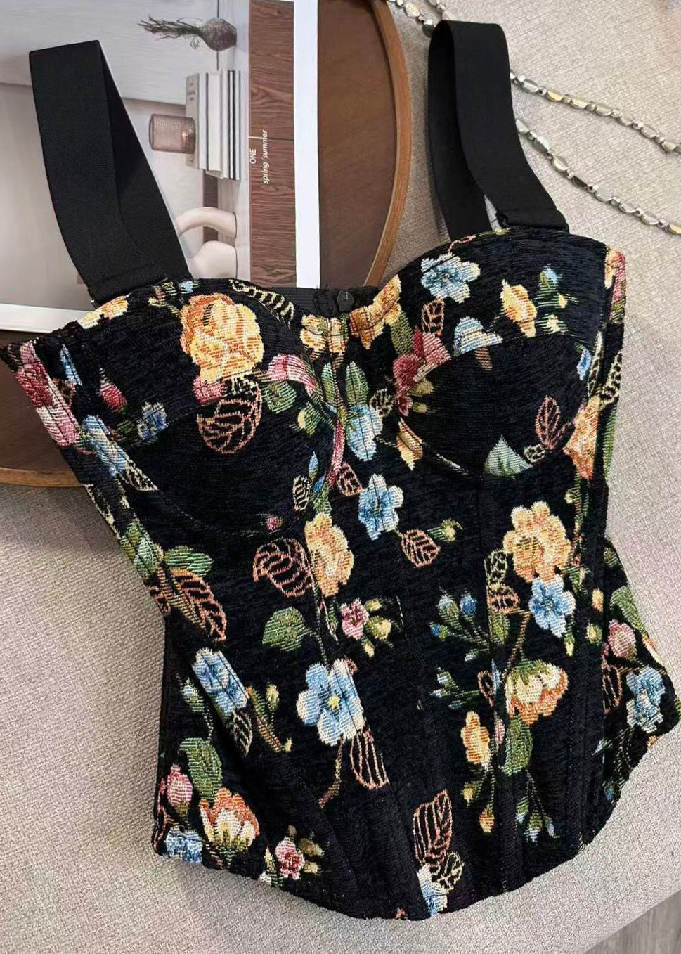 Modern Black Fishbone Print Cotton Cami Tank Summer