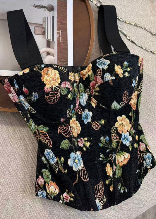 Modern Black Fishbone Print Cotton Cami Tank Summer