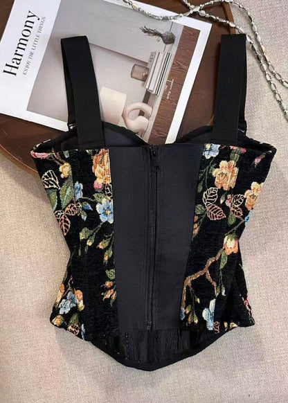 Modern Black Fishbone Print Cotton Cami Tank Summer