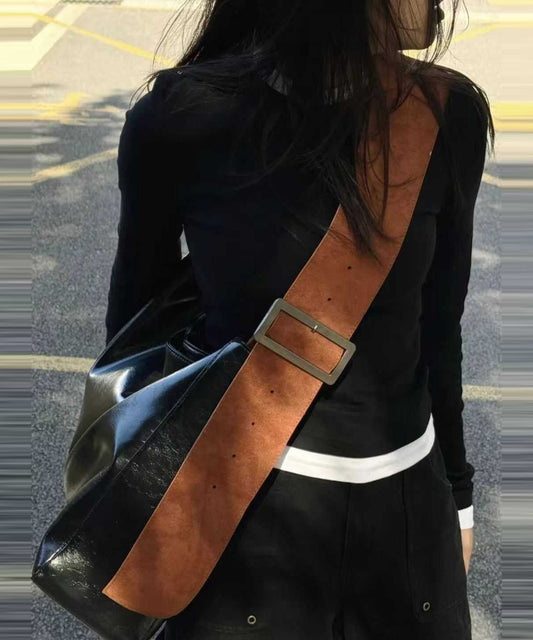 Bolso bandolera moderno de piel sintética de gran capacidad en color negro