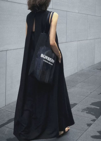 Modern Black O-Neck Cut Out Cotton Maxi Dresses Summer