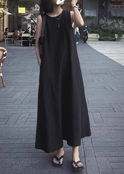 Modern Black O-Neck Cut Out Cotton Maxi Dresses Summer