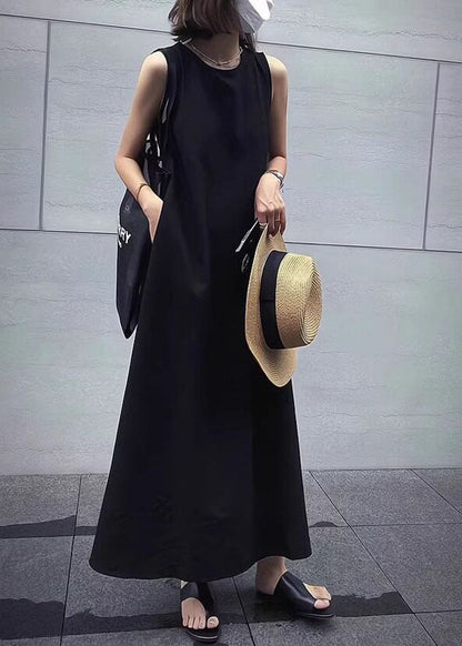 Modern Black O-Neck Cut Out Cotton Maxi Dresses Summer