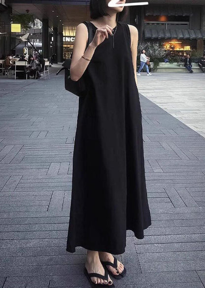 Modern Black O-Neck Cut Out Cotton Maxi Dresses Summer