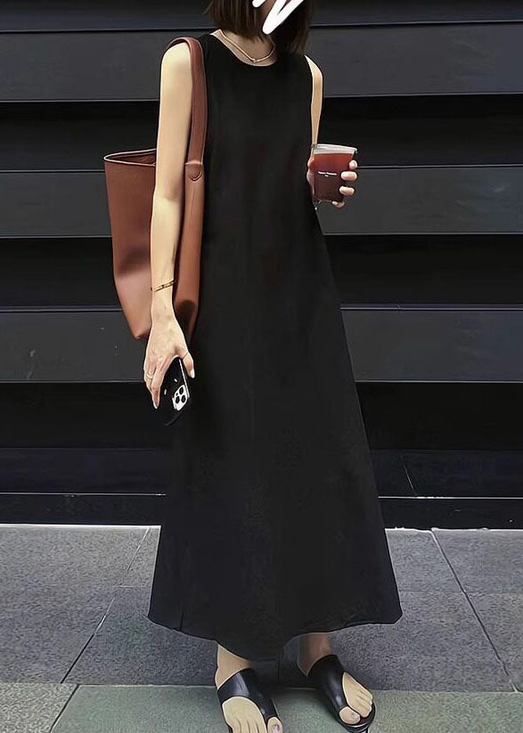 Modern Black O-Neck Cut Out Cotton Maxi Dresses Summer