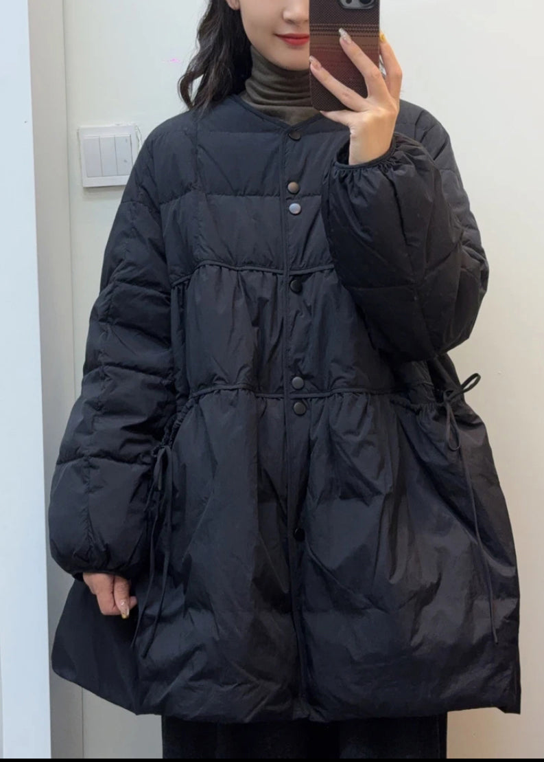 Modern Black Oversized Duck Down A Line Coats Winter