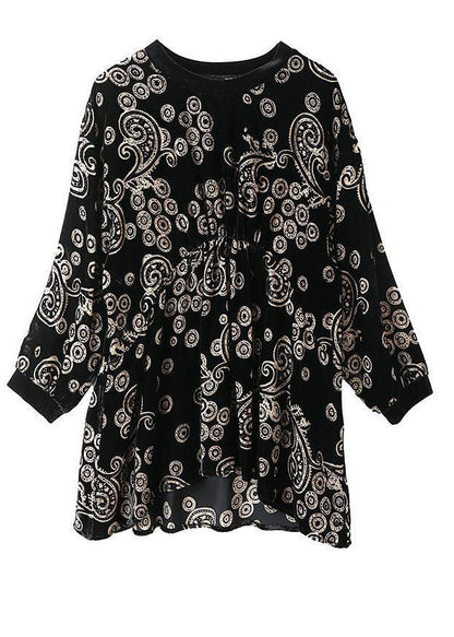 Modernes schwarzes Oversize-Shirt aus Seidenvelours mit Print, Frühling