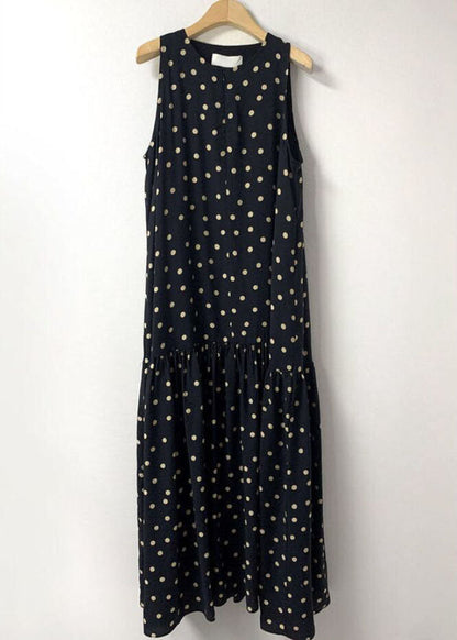 Modernes schwarzes Patchwork-Knöchelkleid mit Punkten, ärmellos