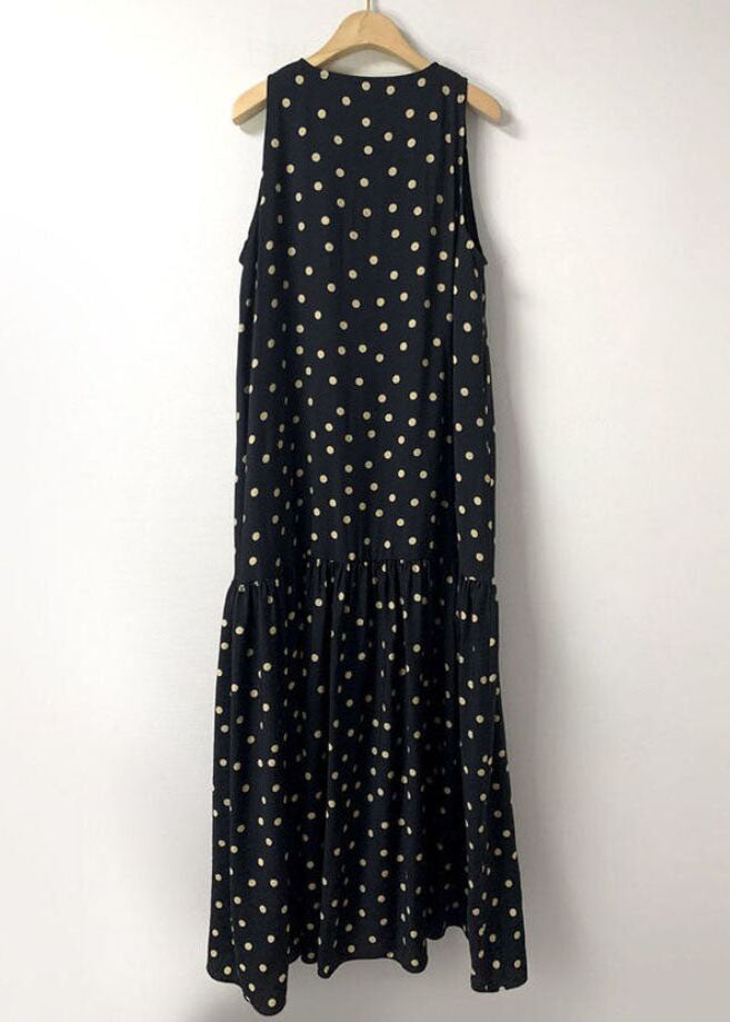 Modernes schwarzes Patchwork-Knöchelkleid mit Punkten, ärmellos